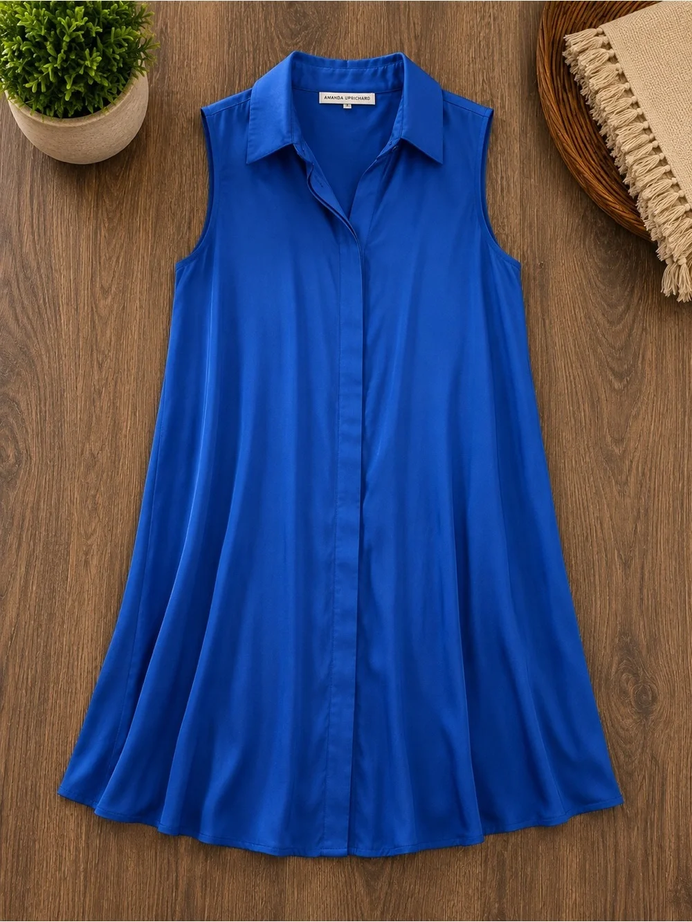 Amanda Uprichard Royal Blue Collared Mini Dress 100% Silk - Picture 1 of 16